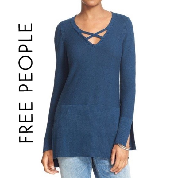 Free People Sweaters - Free People Navy Crisscross V-Neck Tunic Sweater-L